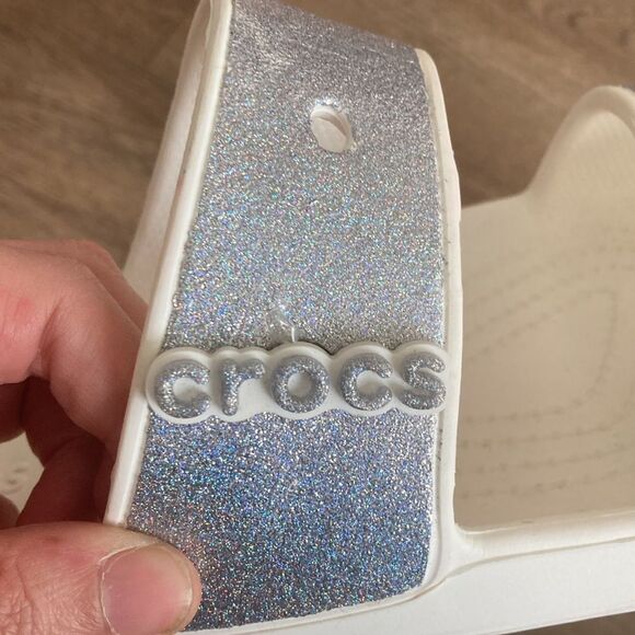 Crocs White Sparkly Sandals Sz 10 - Picture 4 of 7